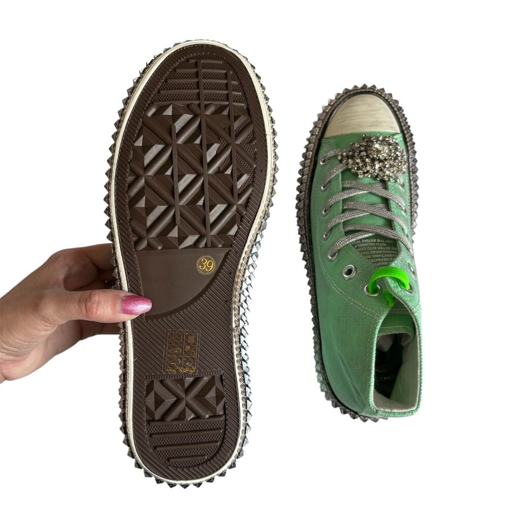 NAN-KU Couture Cruise Spring Mint Hi-Top Studded Embellished Sneakers sz 39 NEW - Picture 5 of 10